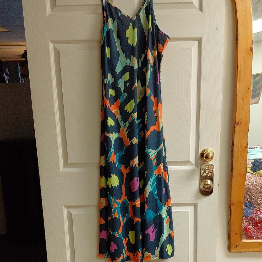 Navy Multicolor Print Maxi Dress - Sleeveless Slip Style